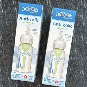 NEW two Dr. Brown's Anti-colic Options Narrow Baby Bottles 4 oz. Newborn+